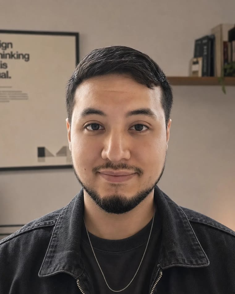 Justin Nunez, graphic designer, in his studio